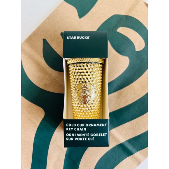 2022 NEW Starbucks Holiday Christmas Studded Tumbler Keychain Ornament GOLD - Picture 1 of 7